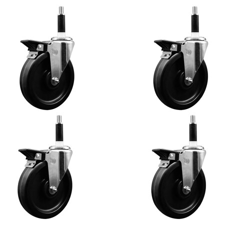 Service Caster 5'' Phenolic Swivel 7/8'' Expanding Stem Caster Set with Brake, 4PK SCC-EX20S615-PHR-PLB-78-4